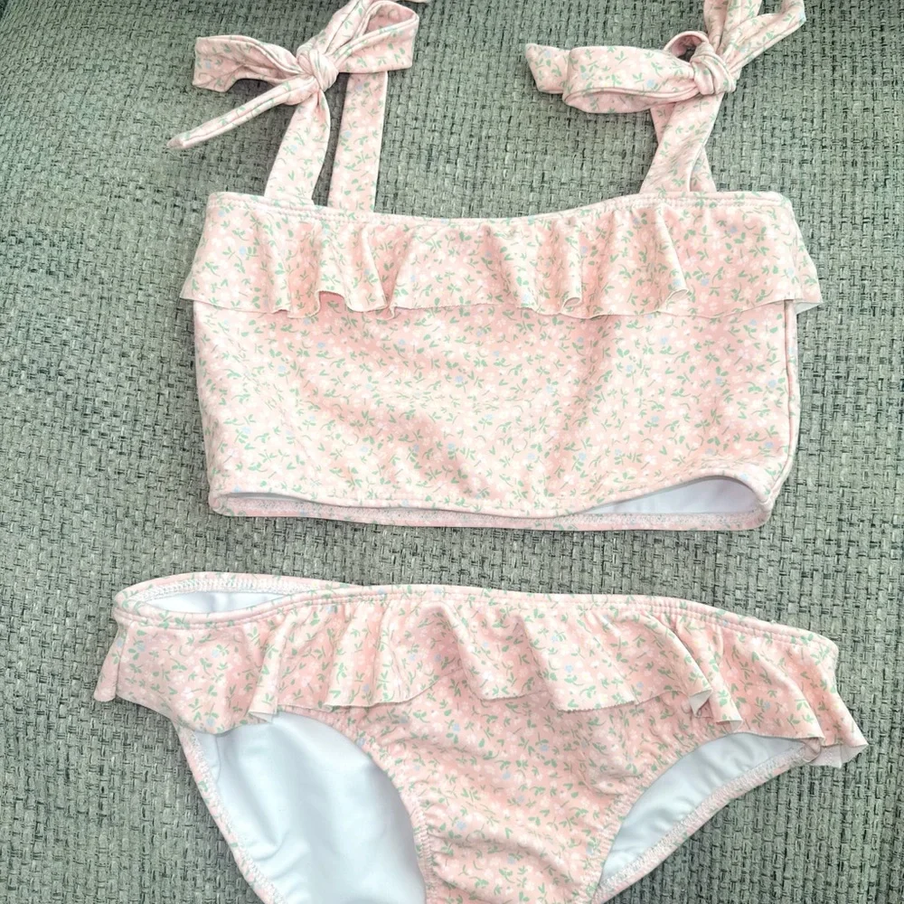 Girls' Pink Floral Ruffle Bikini Set - Kids Swim Bikini